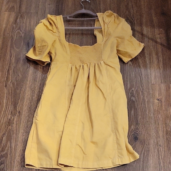 Free People Mustard Mini Dress with Puff Sleeves - Picture 5 of 10